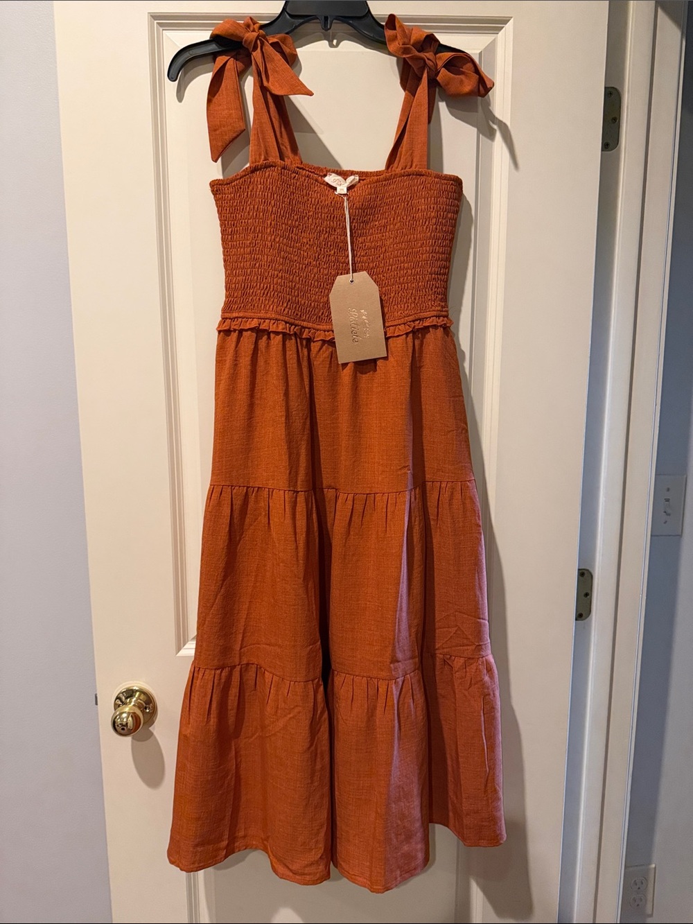 Listicle Rust Tiered Tie-Shoulder Maxi Dress